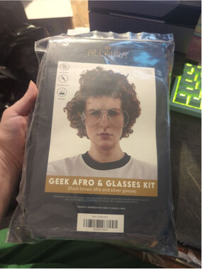 Allaura Geek Brown Curly Hair Afro Wig And Glasses Kit Costume - NEW